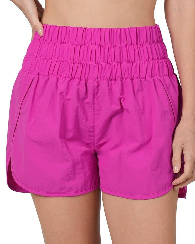 Zenana Smocked Waist Running Shorts Magenta Shorts