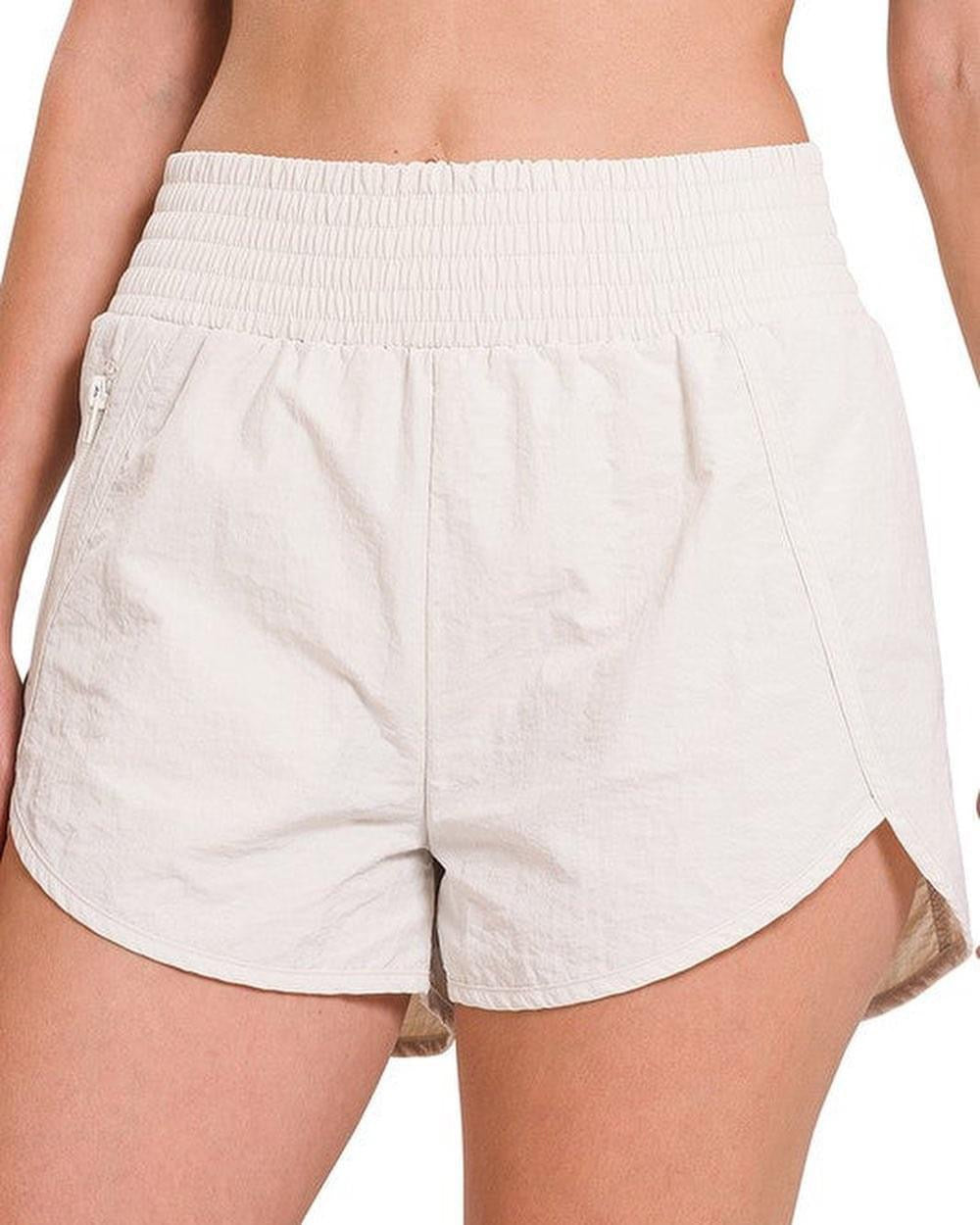 Zenana Smocked Waist Running Shorts Bone XL Shorts