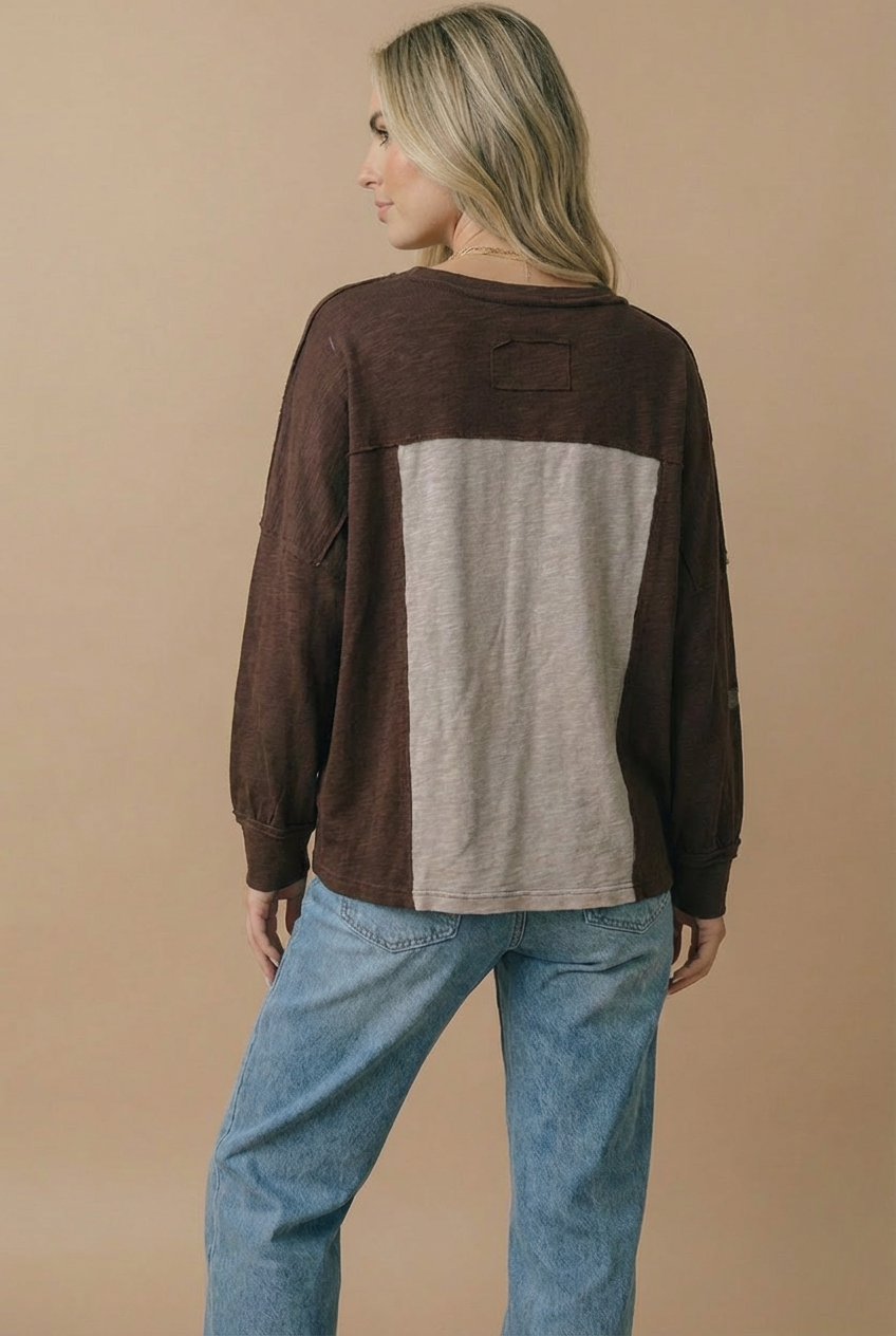 Haptics Darling Daisies Long Sleeve in Brown Tops