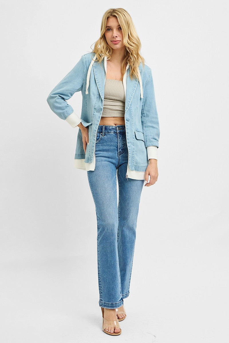 RISEN Light Washed One Button Blazer with Hoodie Jacket