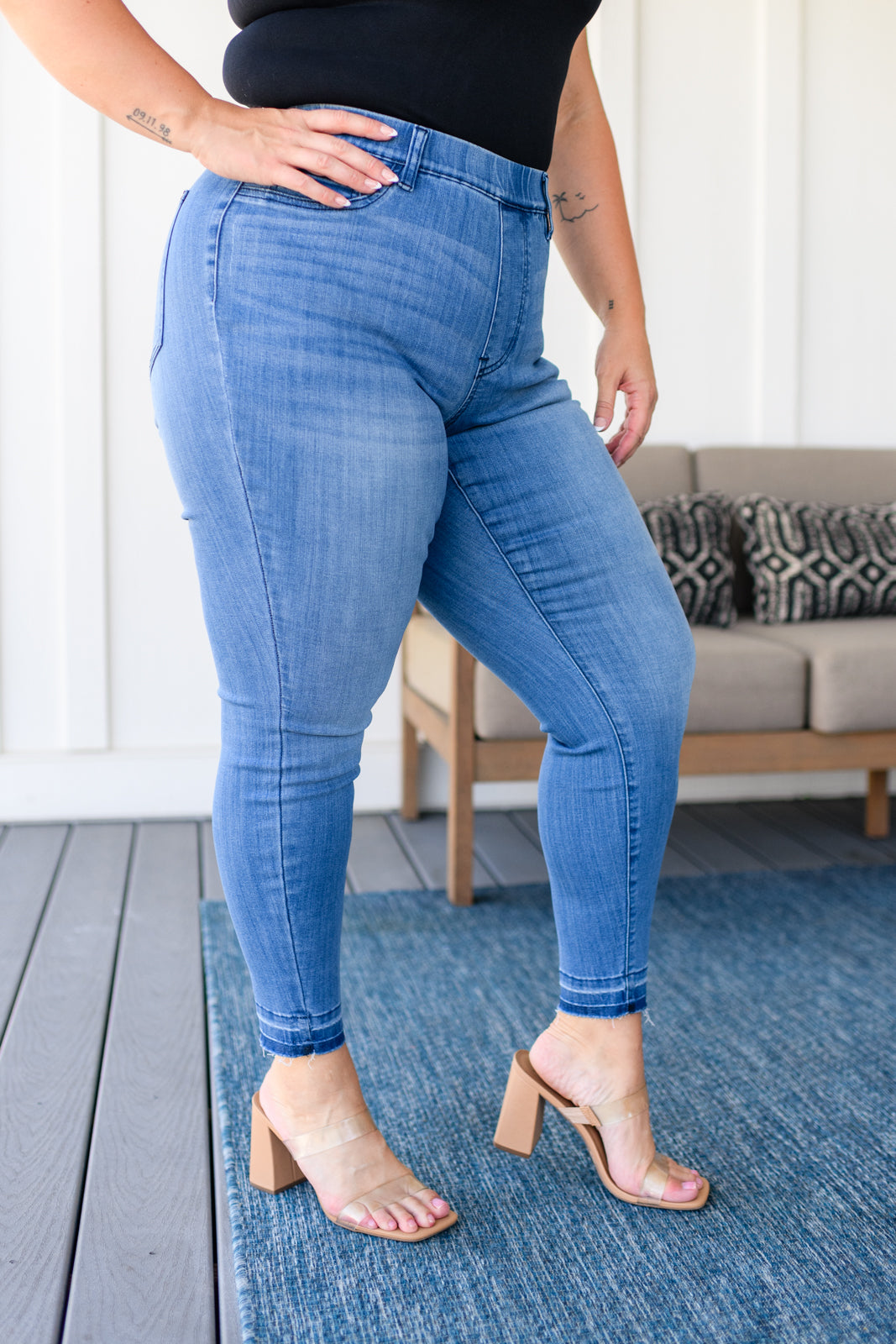 Judy Blue Amanda High Rise Pull on Release Hem Skinny Jeans Denim