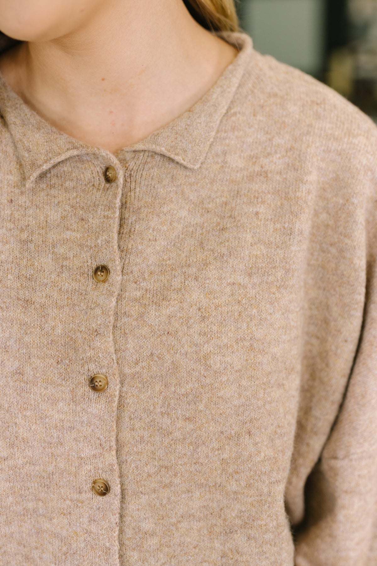 Zenana Careful Consideration Collared Button Down in Mocha Tops
