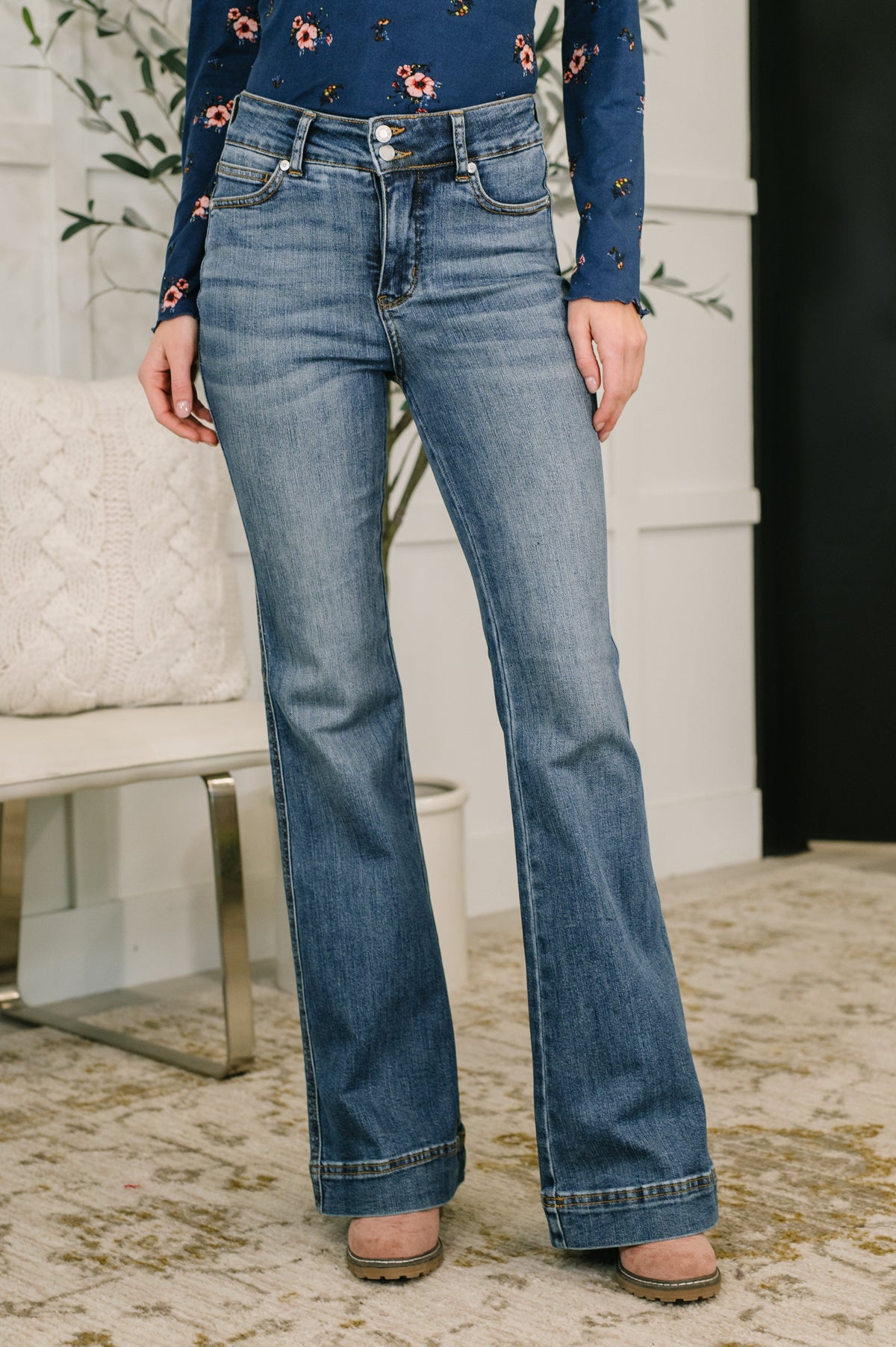 Eva High Waist Flare Tummy Control Double Button WB 24W Jeans