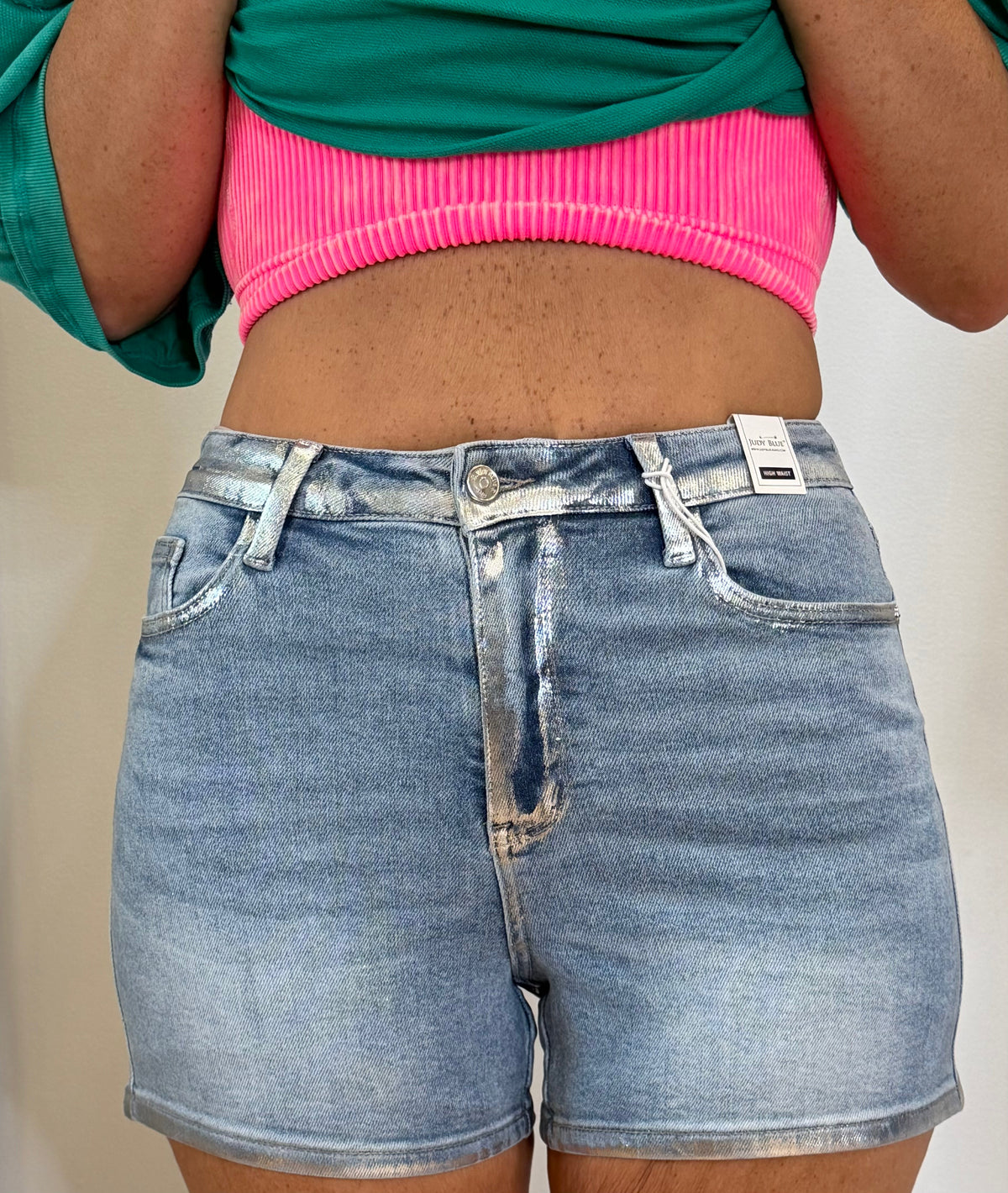 Judy Blue Slim Fit Metallic Seam High-Rise Shorts