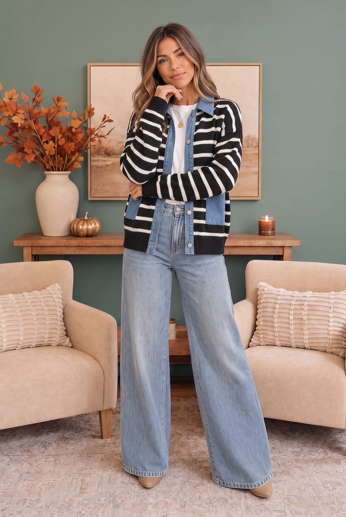 Haptics Not Your Average Jean Jacket in Black and White Jeans