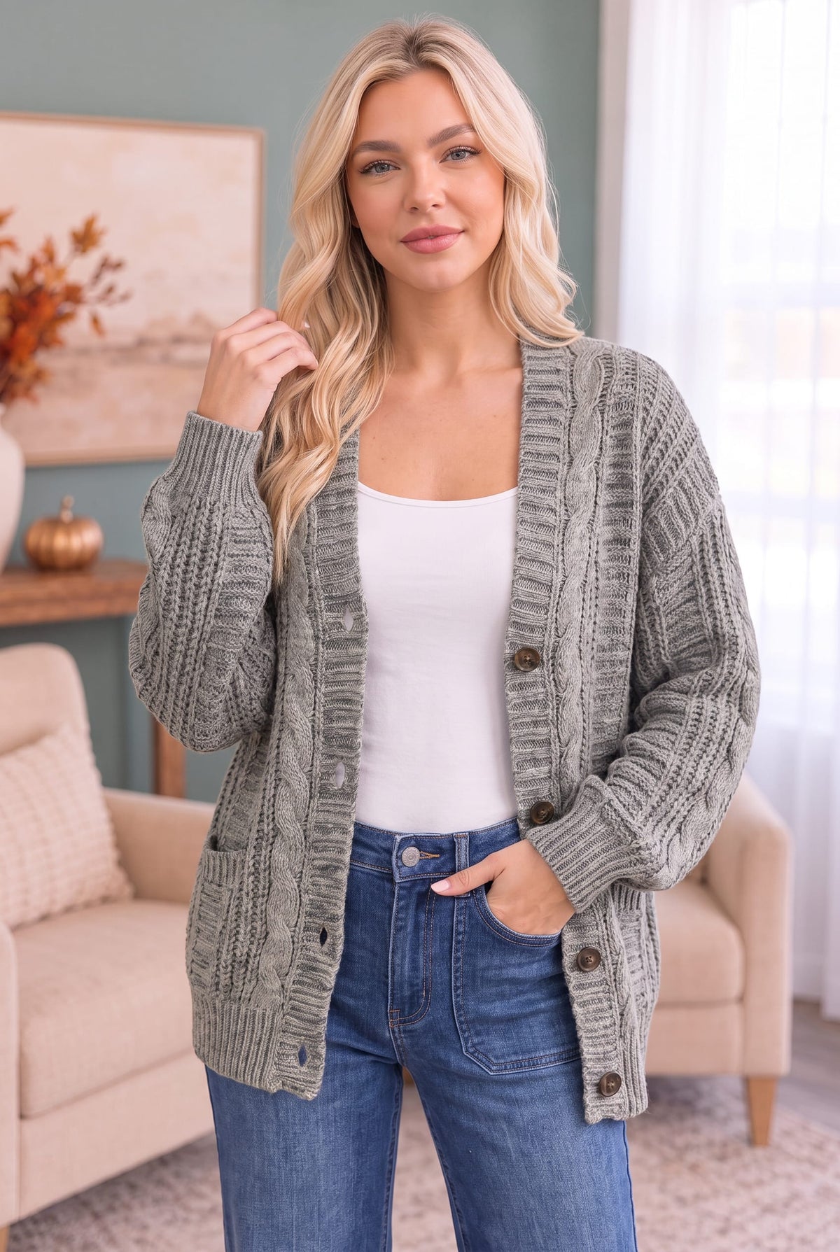 Haptics Beach Bonfire Button Down Cardigan in Olive Cardigans
