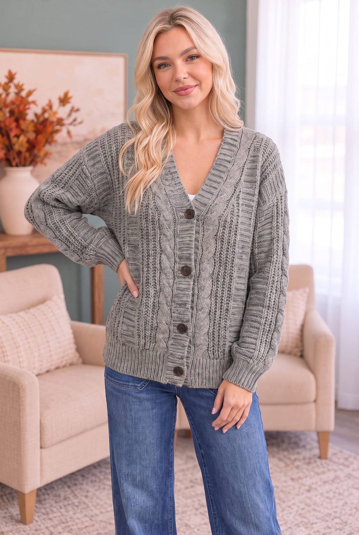 Haptics Beach Bonfire Button Down Cardigan in Olive Cardigans