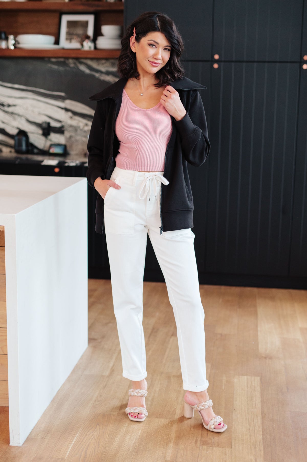 Rae Mode Handle That Micro Modal Scuba Knit High Neck Zip Up Black Jacket Layers