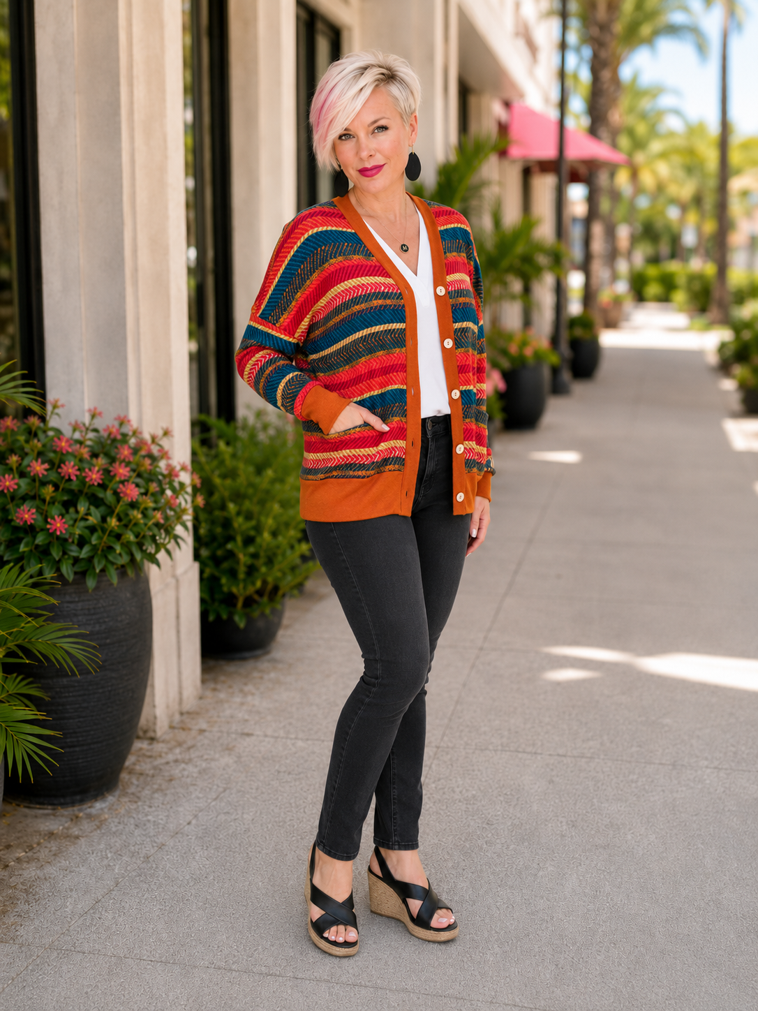 Haptics Snuggle Up Striped Button Down Cardigan Cardigans