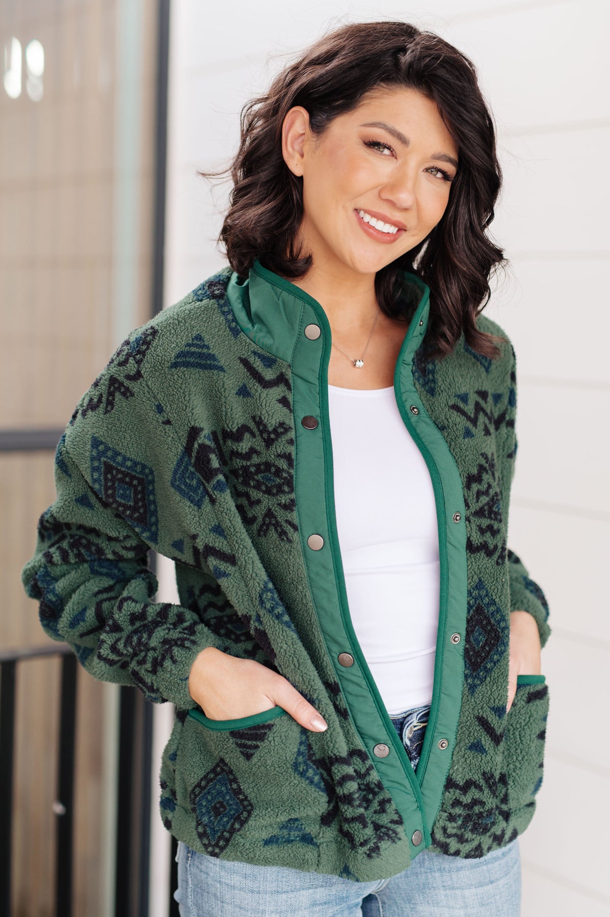 Sew In Love High Perspective Geometric Fleece Jacket Layers
