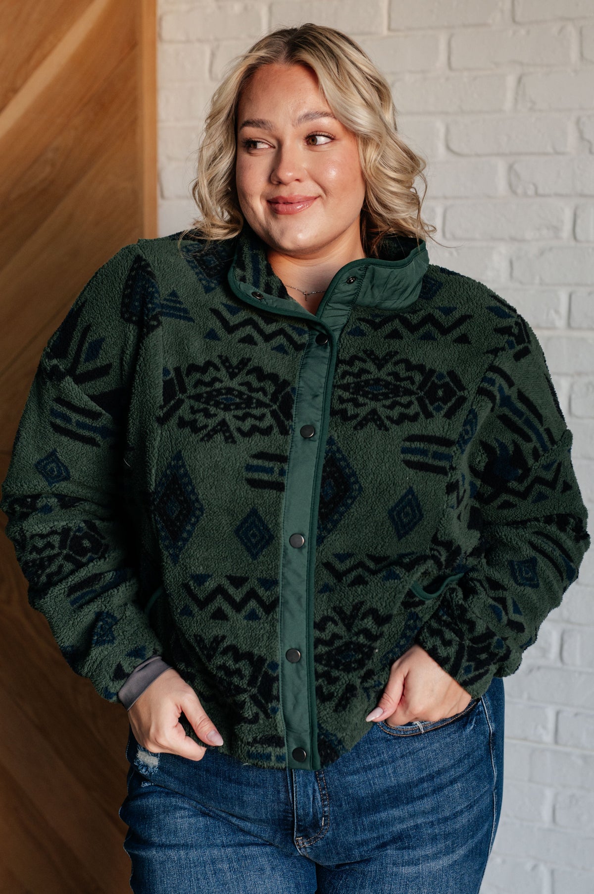 Sew In Love High Perspective Geometric Fleece Jacket Layers