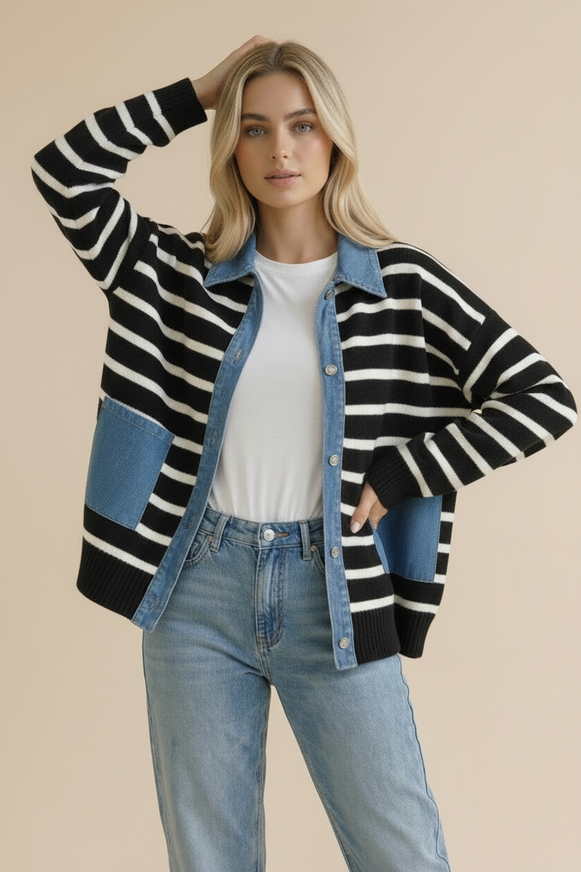 Haptics Not Your Average Jean Jacket in Black and White Jeans