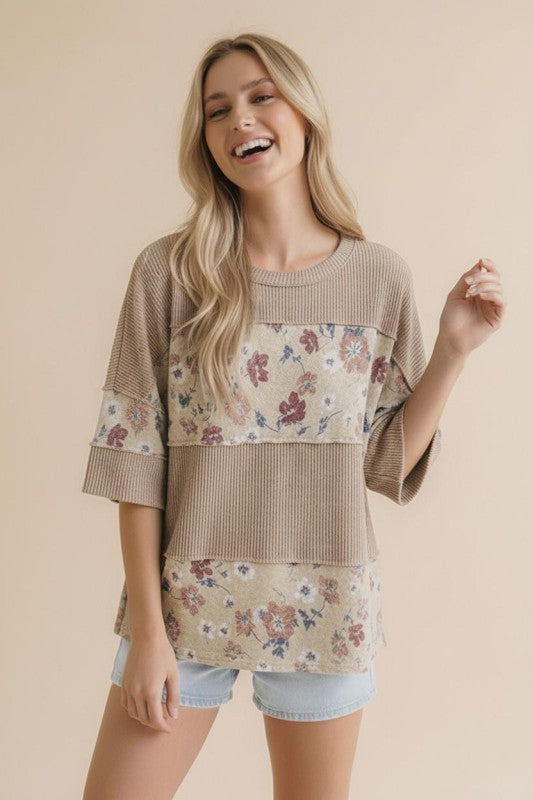 Haptics Floral Grove Comfort Wave Ribbed Top