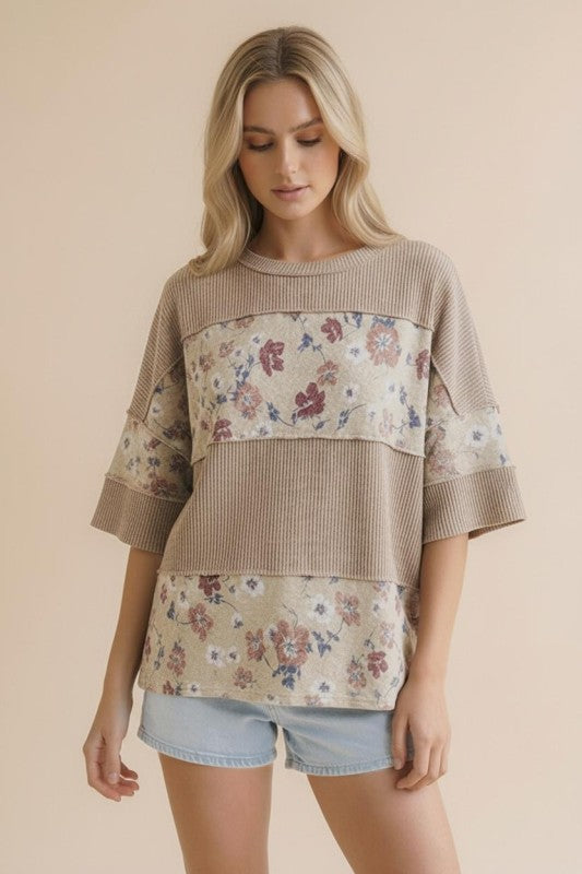 Haptics Floral Grove Comfort Wave Ribbed Top