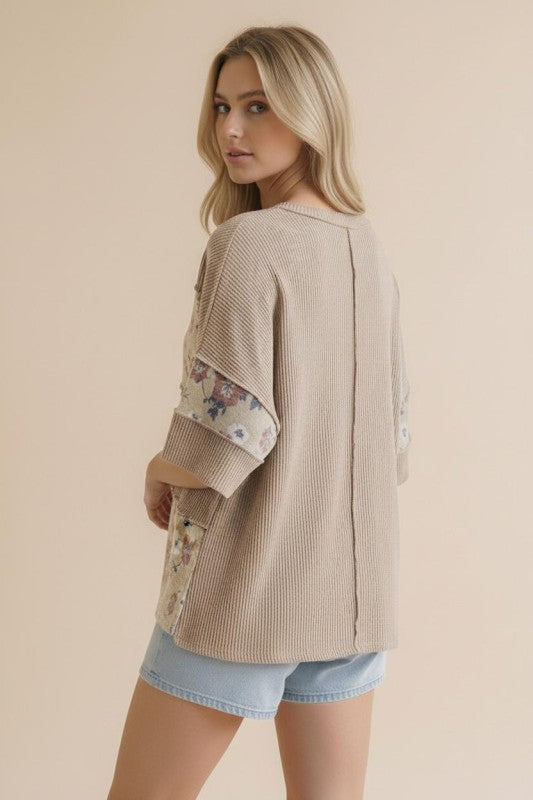 Haptics Floral Grove Comfort Wave Ribbed Top