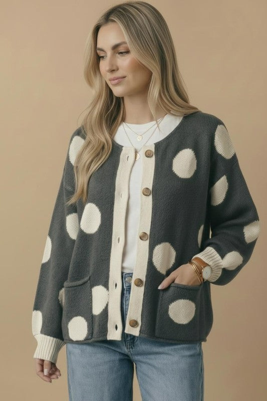 Haptics Polka Dot More Myself Button Down Jacquard Cardigan Womens
