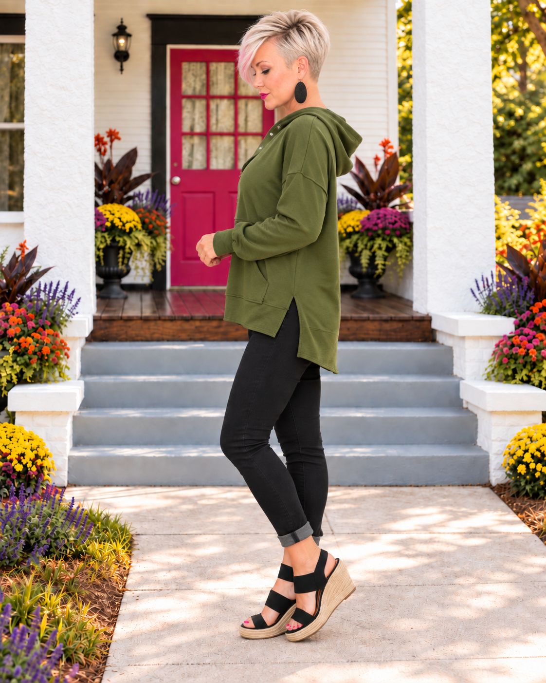 Haptics Simple Snug Snap Hooded Pullover Tops