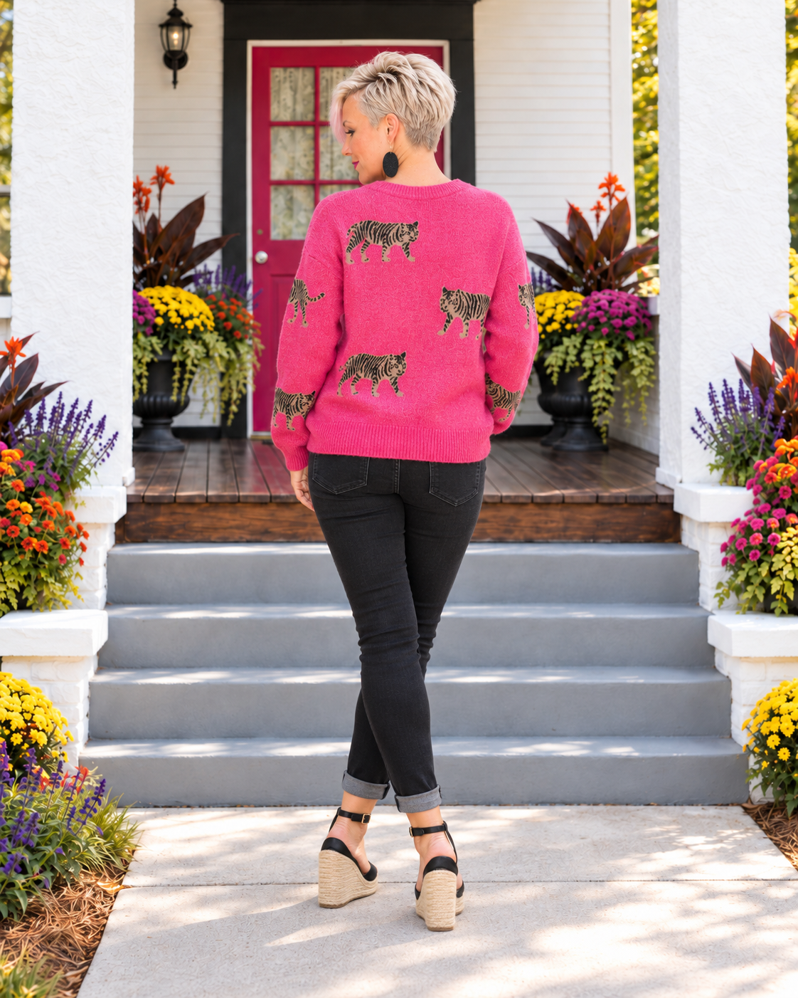 BiBi Pretty and Prowling Graphic Pullover in Pink Tops