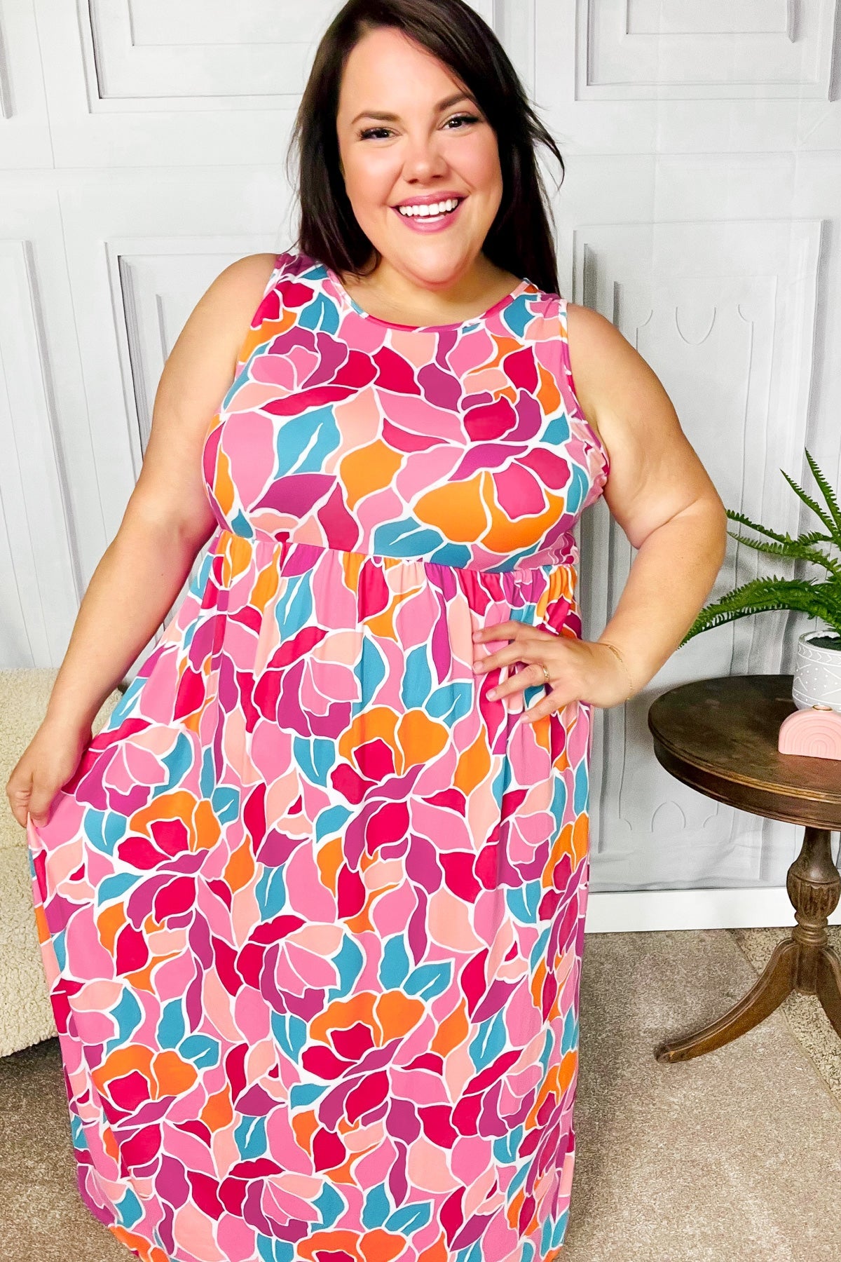 Haptics Hello Beautiful Fuchsia Abstract Floral Fit & Flare Maxi Dress Final Sale