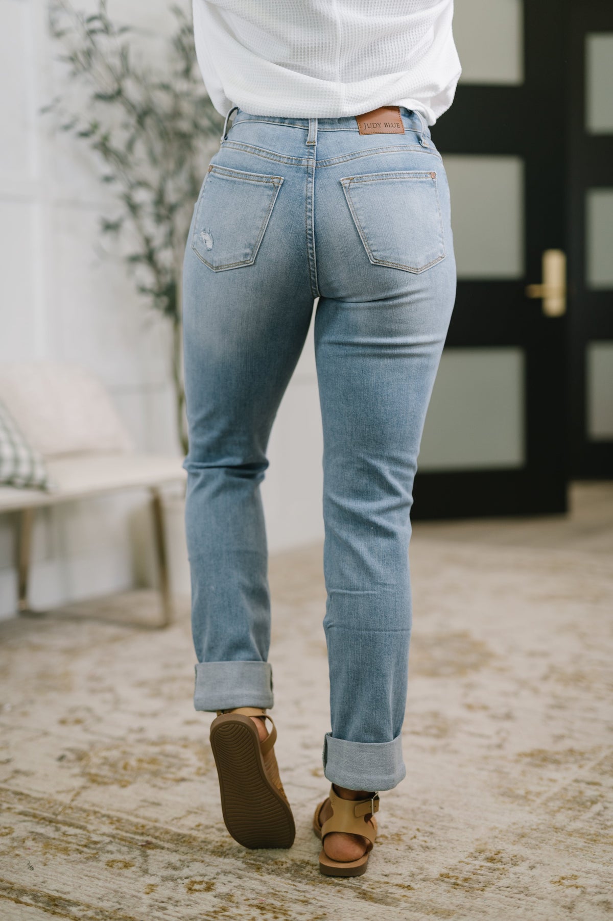 Judy Blue Aiden High Rise Patch Pocket Distressed Boyfriend Jeans Denim