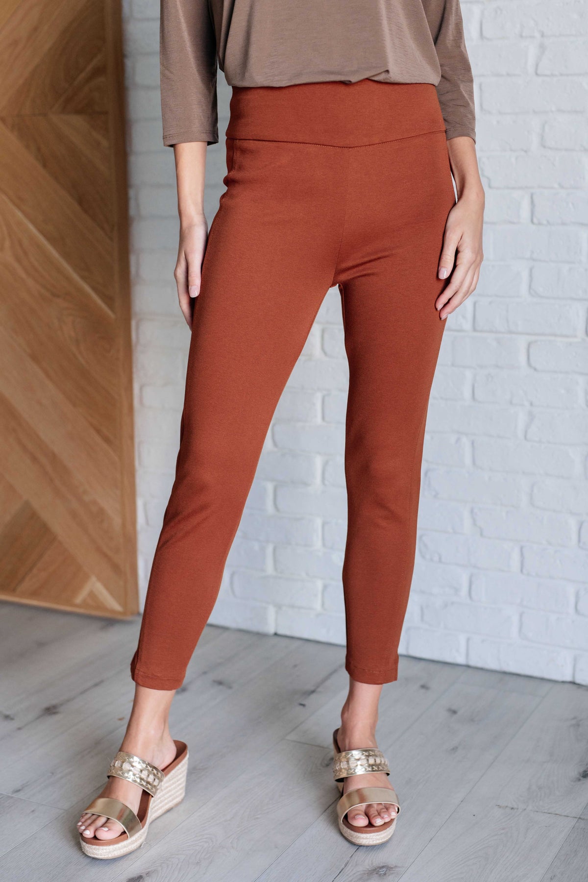 Dear Scarlett Magic Ankle Crop Skinny Pants in Rust 3XL Pants