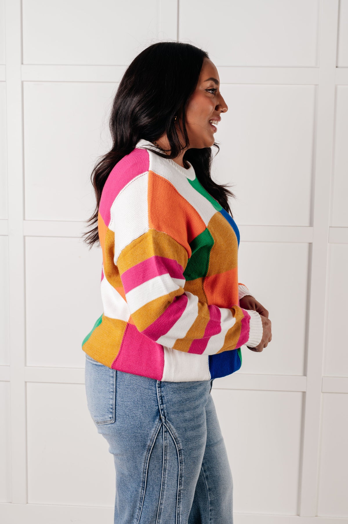 One Eleven North Manifesting Moment Checkered Color Block Sweater Sweaters