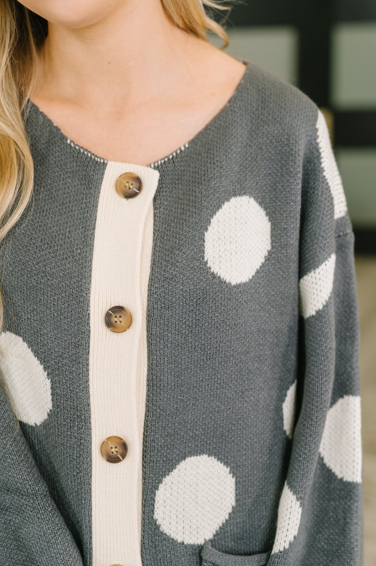 Haptics Polka Dot More Myself Button Down Jacquard Cardigan Womens
