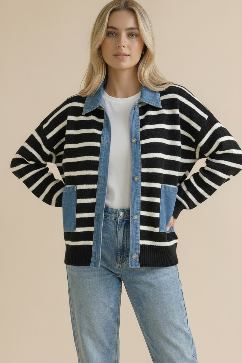Haptics Not Your Average Jean Jacket in Black and White Jeans
