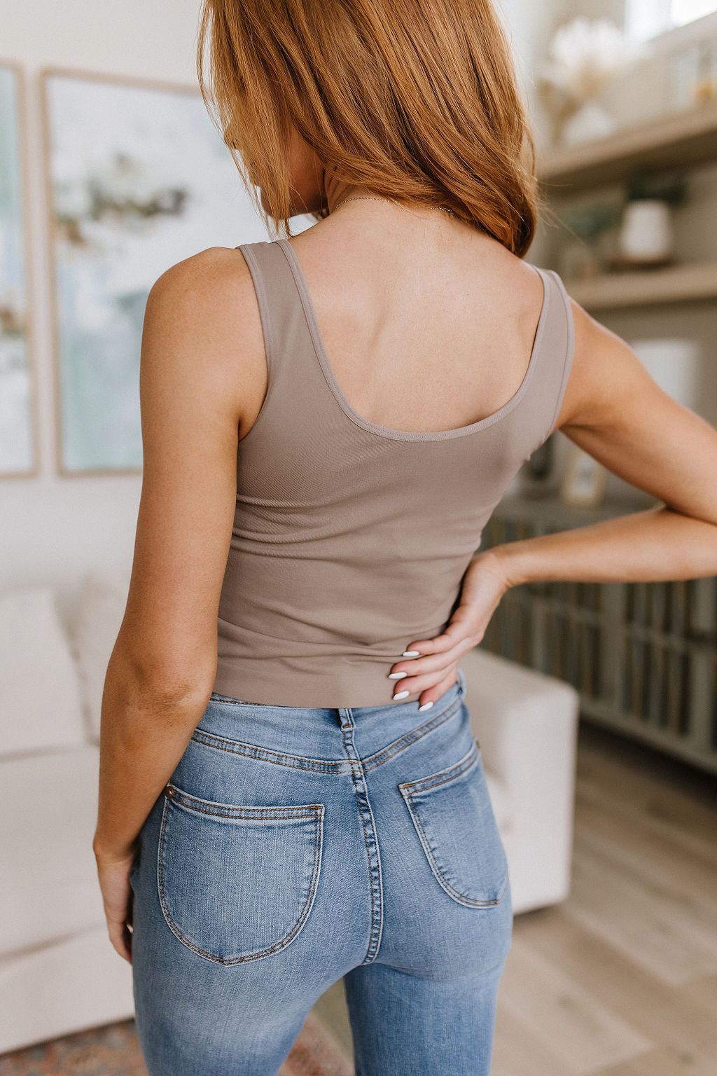 Yelete Carefree Seamless Reversible Tank in Light Mocha Womens