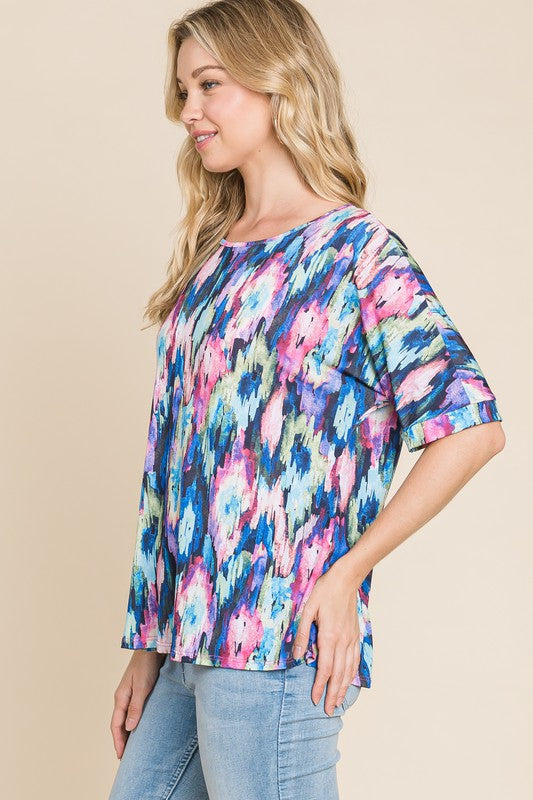 BOMBOM Royal Blue Lightweight Contrast Round Neck Short Sleeve Top
