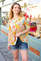 Haptics Peach & Aqua Floral Babydoll Top final sale