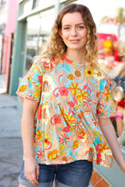 Haptics Peach & Aqua Floral Babydoll Top final sale