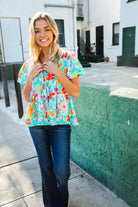 Haptics Babydoll Puff Sleeve Floral Tie Bow Blouse Sale