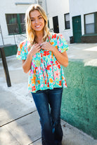 Haptics Babydoll Puff Sleeve Floral Tie Bow Blouse Sale
