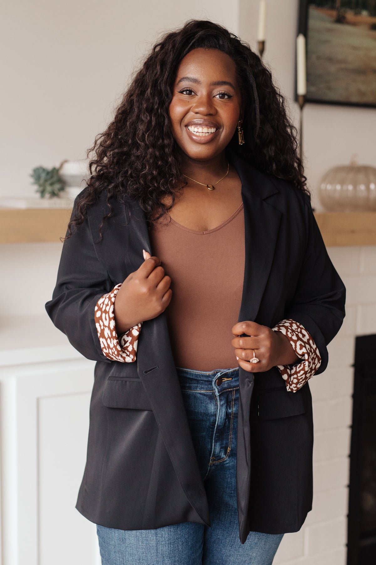 Jodifl Every Day Blazer in Black with Leopard Accent Layers