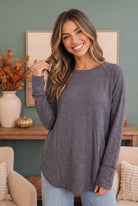 Adora Cozy Days Ahead Raglan Top in Slate Tops