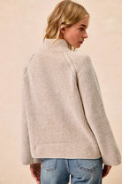 BiBi Taupe Two Tone Rib Texured Knit Collared Top with Zip Up