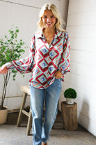 First Love Geometric V Neck Blouse Sale