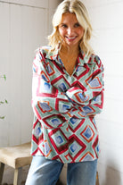 First Love Geometric V Neck Blouse Sale