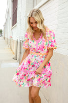 Haptics Rose Floral Print Ric Rack Trim Babydoll Dress
