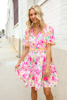 Haptics Rose Floral Print Ric Rack Trim Babydoll Dress