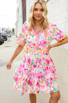 Haptics Rose Floral Print Ric Rack Trim Babydoll Dress