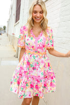 Haptics Rose Floral Print Ric Rack Trim Babydoll Dress
