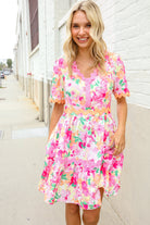 Haptics Rose Floral Print Ric Rack Trim Babydoll Dress