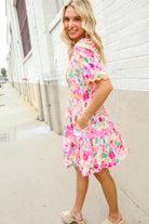 Haptics Rose Floral Print Ric Rack Trim Babydoll Dress
