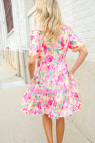 Haptics Rose Floral Print Ric Rack Trim Babydoll Dress