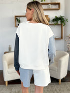 Double Take: 6 Colors: Quilted Textured Color Block Contrast Long Sleeve Drop Shoulder Top and Shorts Set Loungewear