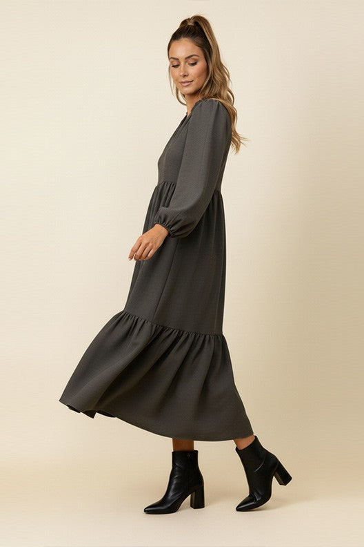 Haptics Every Single Touch V-Neck Tiered Maxi Dress in Ash Womens