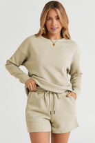 Double Take Quilted Textured Long Sleeve Top and Drawstring Shorts Set in Five Colors Sets