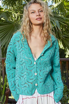 POL Button Down Crochet Openwork Shirt GREEN
